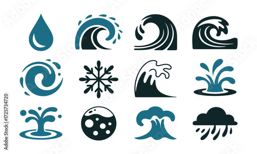 water wave icon set vector aquatic design