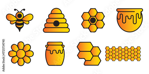 bee honey icon set vector beekeeping elements design