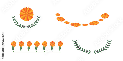 marigold flower garland set vector decoration design