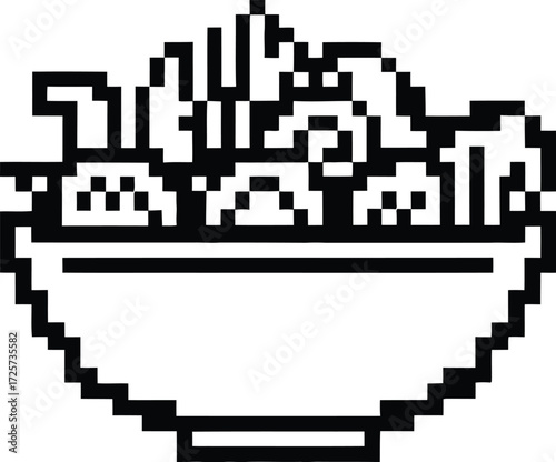 Pixel art bowl of ramen noodles with chopsticks