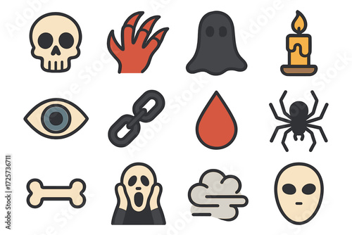 Halloween icons set: spooky symbols in flat design