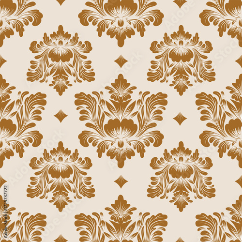 Damask seamless pattern with golden ornament, vintage design, vector illustration elegant for textile, wall paper, carpet, curtains, cushion cover , upholstery fabric, scarf, bedding, fashion, luxury