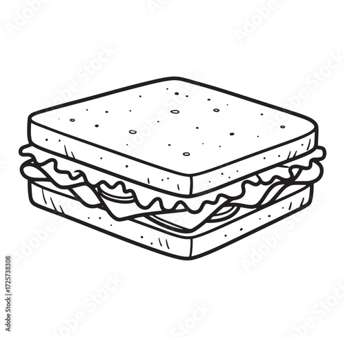 Delicious hand drawn black and white sandwich illustration ready for lunch or dinner
