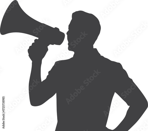 Silhouette of a person holding a megaphone and speaking loudly