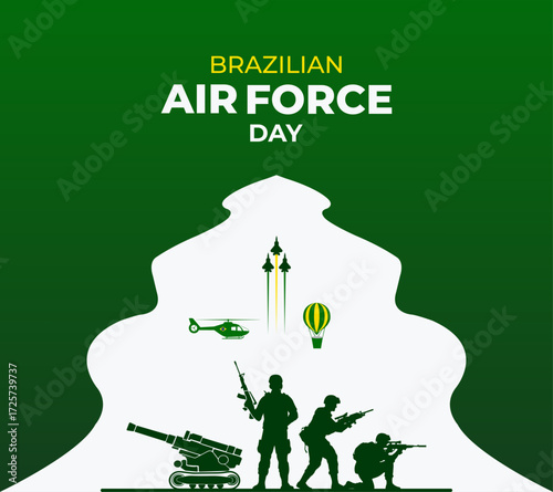 Brazilian Air Force Day. 23 October. Holiday concept. Celebration of Brazilian Air Force Day with Military Equipment and Soldiers. Background with banner, poster and card. Vector illustration.