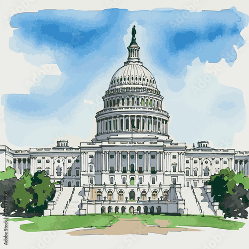 Watercolor rendition of the US Capitol building