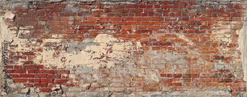The Brick Wall with Peeling Plaster and Weathered Texture in Urban Setting