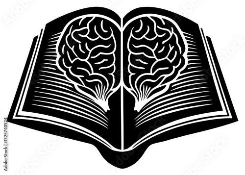 Open Book with Brain Silhouette, Education Knowledge SVG, PNG