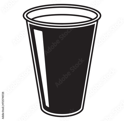 Minimalist black and white illustration of a disposable takeaway coffee cup isolated