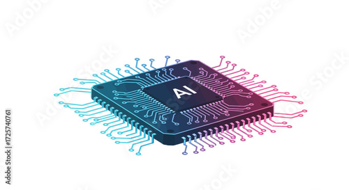 Artificial Intelligence Microchip with Circuitry Design and Gradient Color.