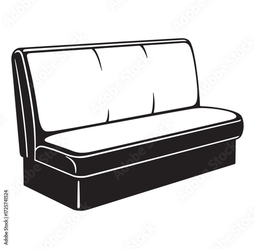 Simple black and white illustrated vector graphic of a restaurant booth seating arrangement