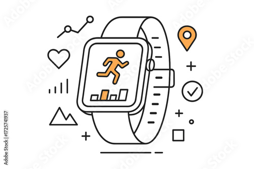 Smartwatch display showing fitness metrics and activity tracking design elements