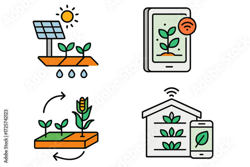 Innovative technology in sustainable agriculture with solar energy, smart devices, and eco-friendly methods