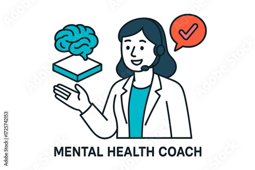 Professional mental health coach explaining strategies for emotional wellbeing and cognitive support over virtual platform