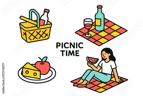 Enjoying a relaxing picnic with food and drinks on a sunny day in the park