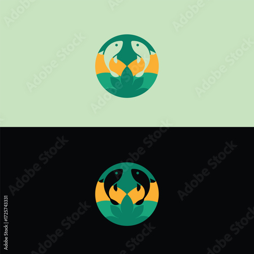Serene fish and lotus flower logo design isolated on white background symbolizing tranquility, growth, and spiritual awakening ideal for yoga studios, meditation centers, or natural product brands