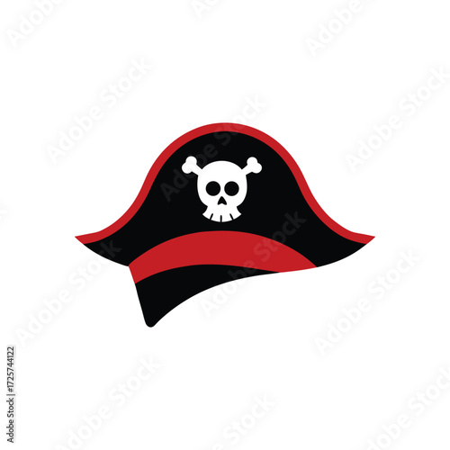 Pirate hat with skull colorful vector art illustration