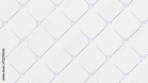 seamless pattern covers a clean white surface featuring smooth rounded squares arranged in a uniform grid. This design creates a minimalist look suitable for various applications. 3d render