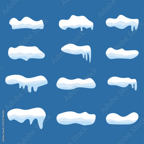 Collection of vector snowdrifts on a blue background illustration
