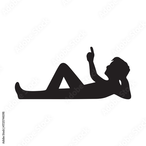 Relaxed Man Lying Down Pointing Silhouette Vector Illustration