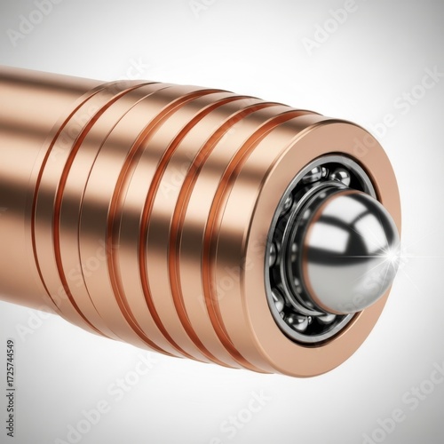 Close up of a copper roller with ball bearing isolated on white background