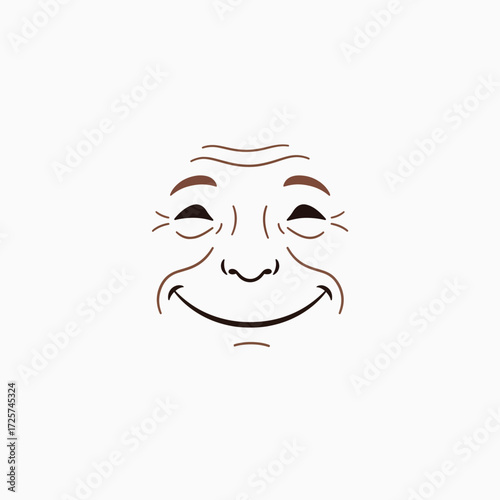 A Joyful Elderly Face Shows Happiness Through Its Eyes and Mouth Illustration