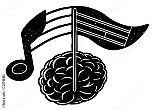 Music Note with Brain Silhouette, Healing Therapy SVG, PNG