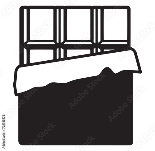 Simple monochrome illustration of a chocolate bar partially unwrapped and ready for consumption