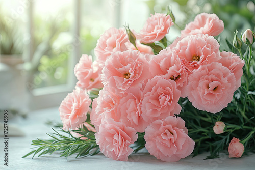 Fresh Pink Flowers and Greenery in Gentle Pastel Light