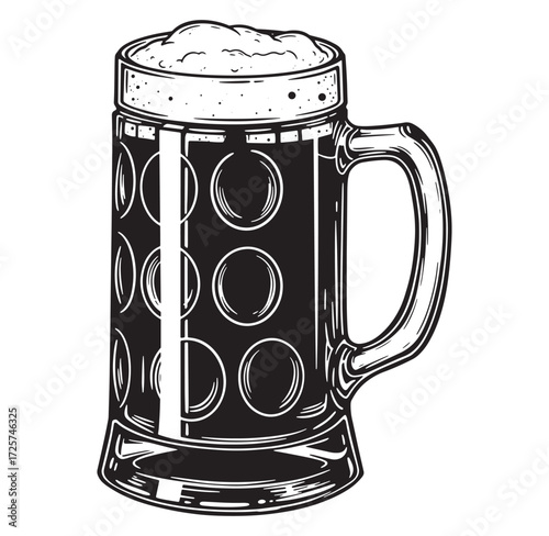 Vector illustration of a large beer mug filled with frothy beer for oktoberfest celebrations