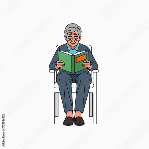 An elderly gentleman enjoys a good book while seated comfortably in a chair