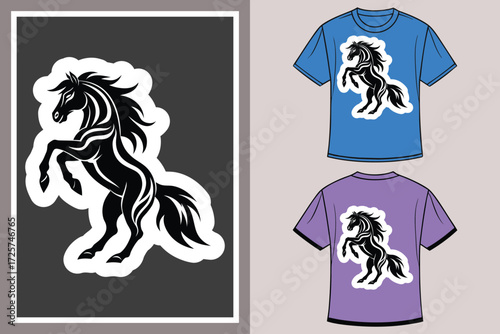 Rearing horse graphic blue purple t shirts vector