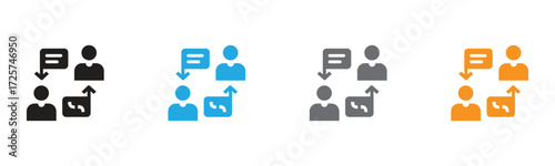 Illustrates business communication and strategic flow with a modern icon set, showcasing seamless collaboration and teamwork for efficient growth and success.