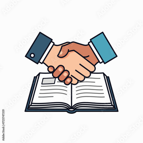 The Partnership Agreement for a Business Deal Document Reading and Handshake Illustration