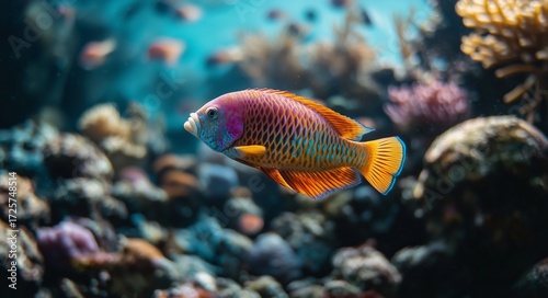 Vibrant Fish Swimming Among Colorful Coral in a Clear Ocean Habitat During Da...