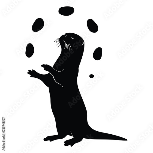 Clever otter juggling balls silhouetted in artistic black and white for whimsical design