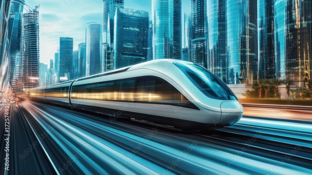 Fototapeta premium Futuristic train in a modern city
