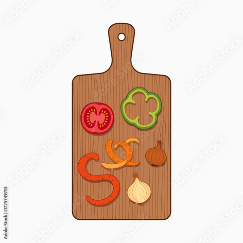Freshly Chopped Vegetables Arranged Artistically on a Wooden Cutting Board Ready for Meal Preparation