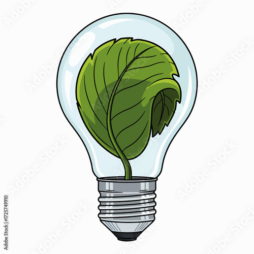 Green energy concept a light bulb with a green leaf growing inside symbolizes environmental sustainability and innovation