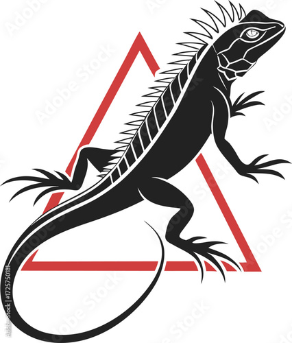 Black iguana on red triangle vector graphic lizard