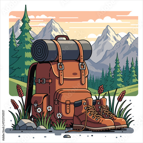 Adventure Backpacker in the Mountains at Dusk