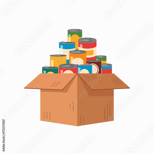 Donation Box Filled With Canned Goods For Food Drive And Charity Support