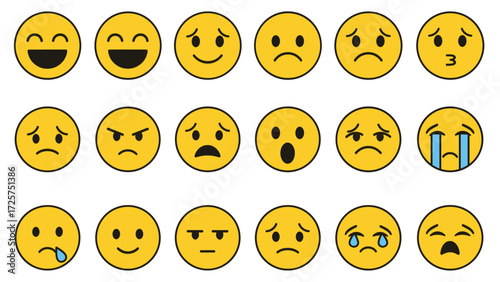 A Collection of Emoji Faces, Graphic Design, Vibrant Background, Digital Art, Creative Viewpoint