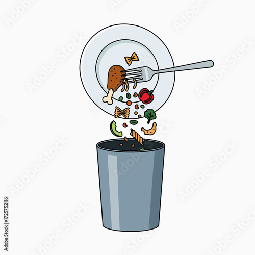 Food waste ending up in a trash can from a plate with a fork