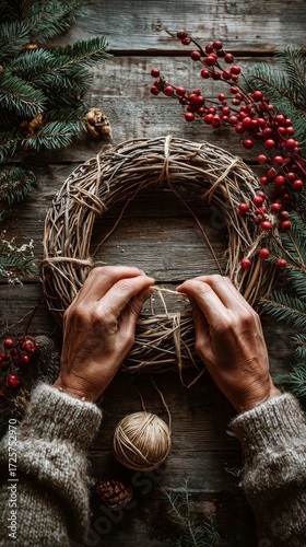 Creating a Holiday Wreath With Natural Elements and Festive Decor