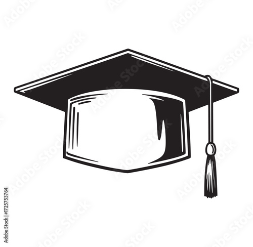 Classic black and white graduation mortarboard cap icon symbol isolated on white background