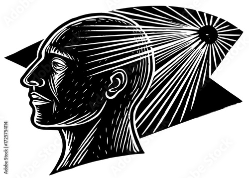 Head with Light Rays Silhouette, Bright Mind Clarity SVG, PNG
