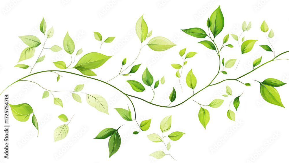 Obraz premium A and intricate illustration of various green leaves and vines gracefully intertwining against a clean white background. ideal for nature-themed designs or eco-friendly projects
