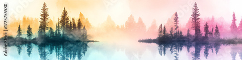 Whimsical Forest Landscape Illustration with Ethereal Light and Soft Colors, Perfect for Nature Lovers and Fantasy Art Enthusiasts