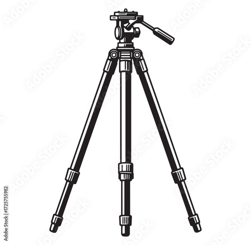 Vector illustration of a black and white tripod for photography and videography